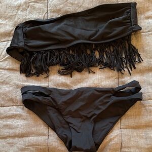 Black Fringe Bikini Set